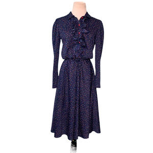 JC Penney Fashions vintage long sleeves ruffled belted midi dress M